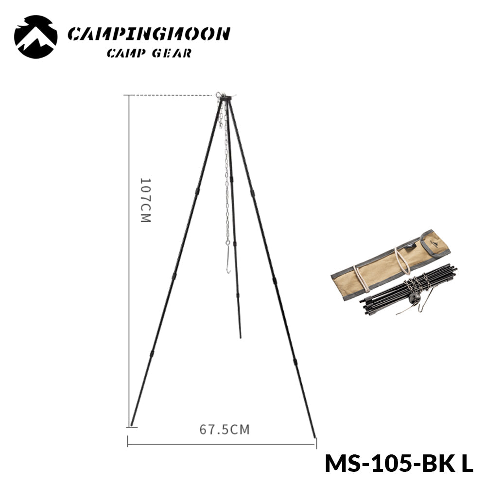 Campingmoon MS-105-BK MS-080-BK Hanging Pot Tripod Bracket Outdoor Portable Lightweight Three-Section Detachable Barbeque Rack Cookware Utensil