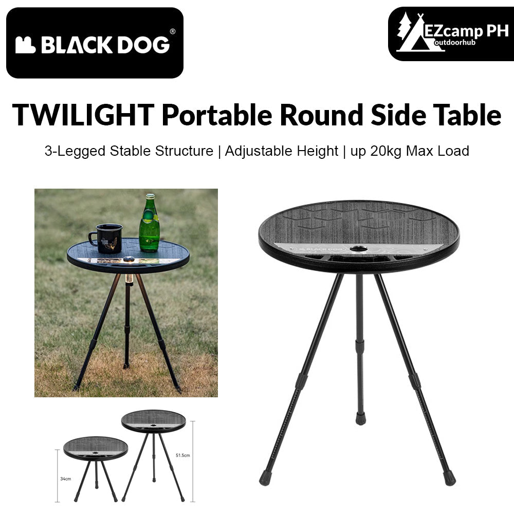 BLACKDOG TWILIGHT Portable Round Side Table Height Adjustable 3-Legged Stable Telescopic Tripod Structure 20kg Max Load Coffee Tea Folding PE Acrylic