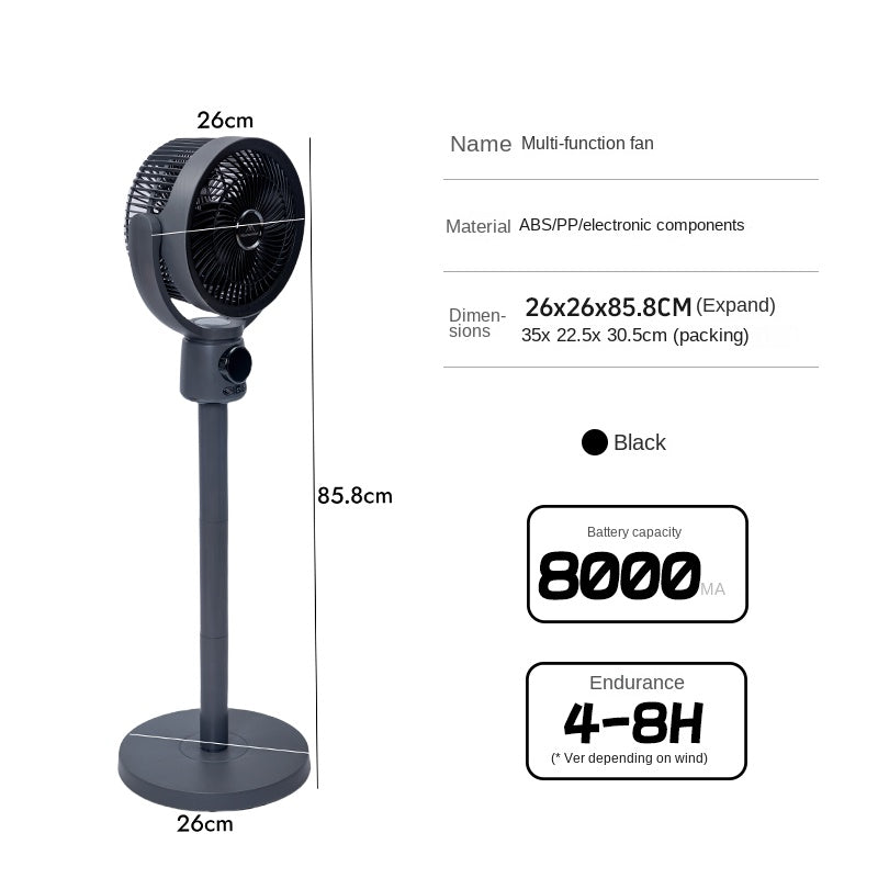 Mountainhiker Portable Oscillating Stand Fan Multifunctional Omnidirectional 3D Fan Wireless USB C Charging 8000mAh Battery Up To 8H Working Time Outdoor