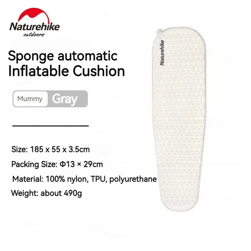 Naturehike FISHBONE Infatable Cushion Self-inflating Mat Air Sponge Single Bed Mattress Sleeping Pad Moisture-proof Two-way Valve Camping Hiking Travel