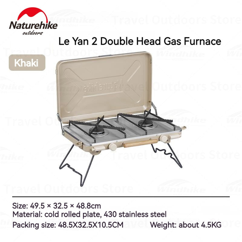 Naturehike LEYAN Double Head Portable Stove Outdoor Camping Kitchen 2 Burner Dual Ignition Butane Gas Burner Windshield Stand 2.5kw Firepower Furnace