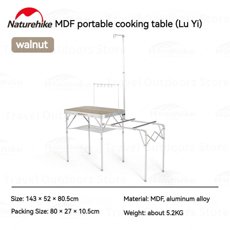 Naturehike MDF Kitchen Working Table Portable Suitcase Storage Design Folding Mobile Kitchen Aluminum Alloy Bracket 50kg Max Load with Lamp Pole