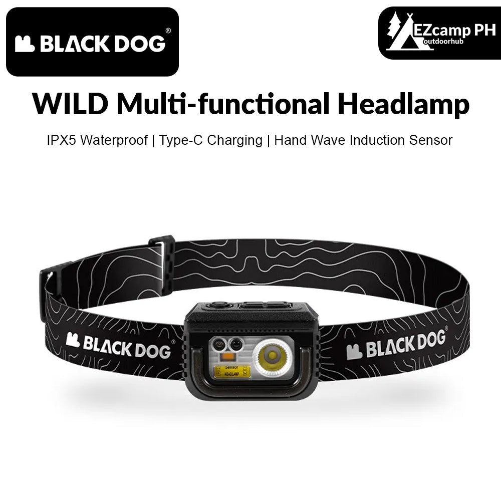 BLACKDOG WILD Multifunctional Induction Sensor Headlamp USB Charging Rechargeable Black Head Lamp Light IPX5 Waterproof Original Heavy Duty Black Dog