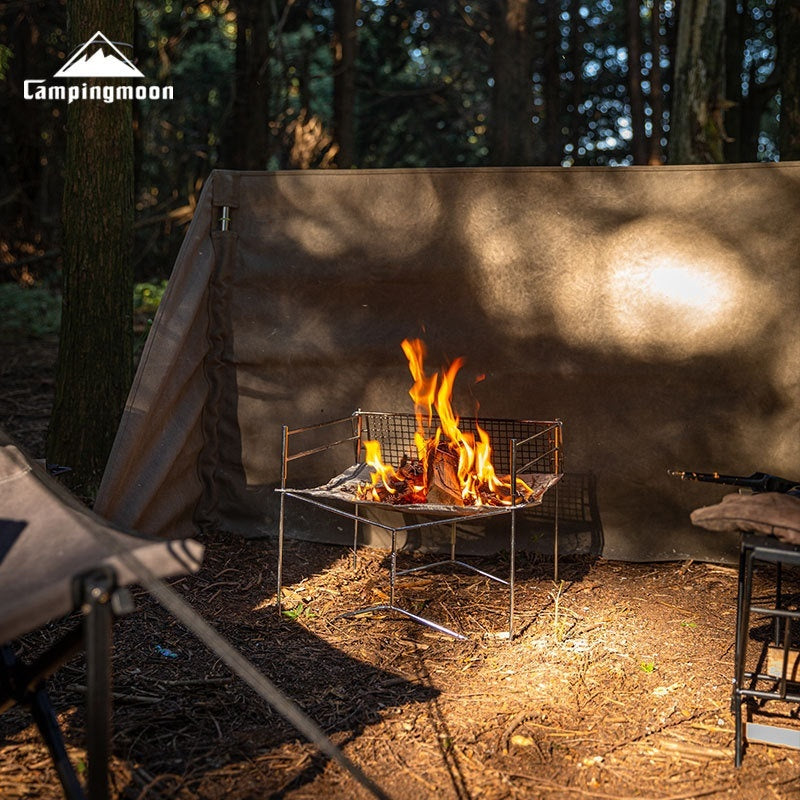 Campingmoon B-880 B-660 Canvas Fire Array Curtain Fireproof Windshield Cooking Grill Tarp BBQ Stove Windproof Cloth Wind Deflector Wind Resistance