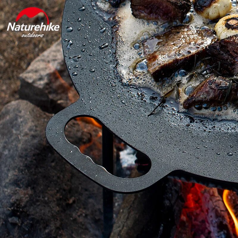 Naturehike Large Baking Cooking Pan Non-Stick High Round Square Tripod Stand Stove Grill Top Frying Pan Korean BBQ Grilling Cast Iron with Storage Bag
