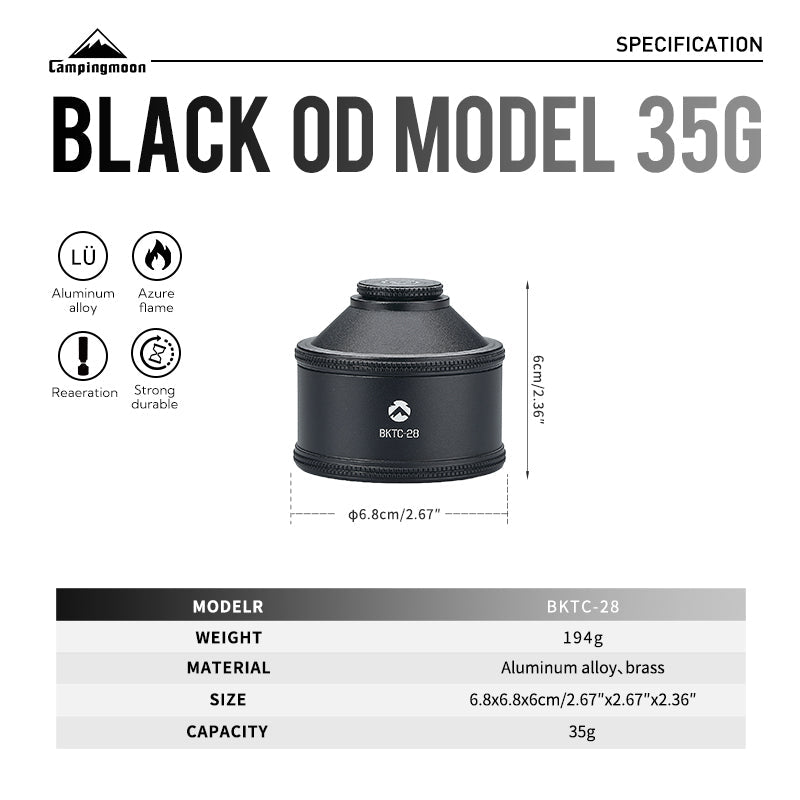 CAMPINGMOON BKTC-28 Refillable Butane Gas Tank Canister 35g Camping Screw Type Portable Stove Torch Lamp Threaded EN417 Lindal Valve Fuel Aluminum Alloy