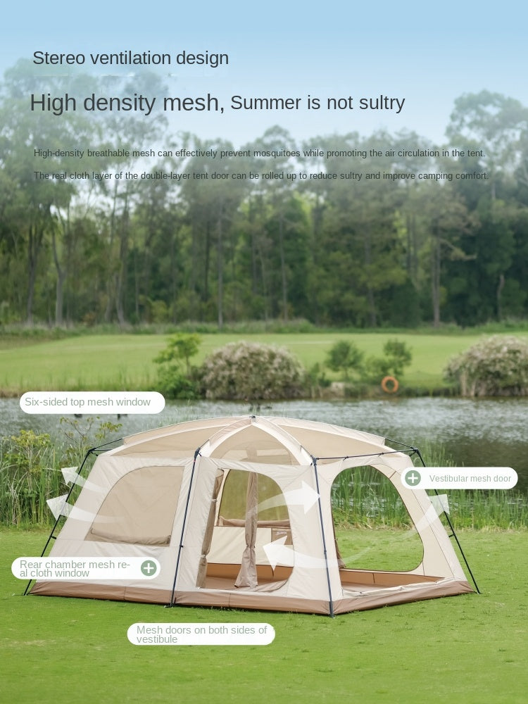VIDALIDO Poon Saan Cabin Style Tent Semi-Automatic Waterproof Breathable Outdoor Camping Medium Large Tent for 4-10 Person Black Khaki Banshan Villa