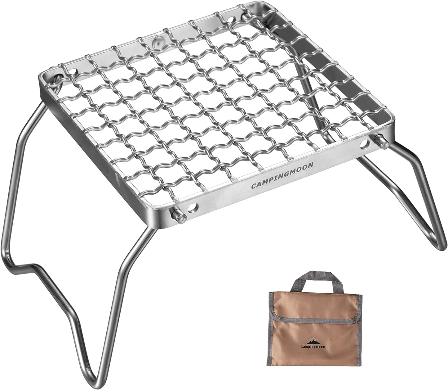 CAMPINGMOON MS-1011 Portable Campfire Grill Folding Encrypted Barbecue Net Over Fire Split Stoves 304 Stainless Steel Grid Wire Camping Hiking Picnic Travel Heavy Duty Original Camping Moon