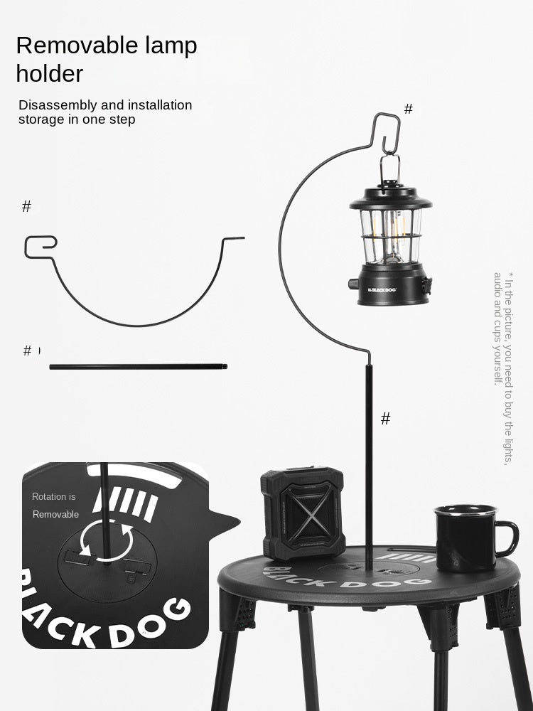 BLACKDOG ARMORED WHEEL Round Table Set Portable Ultralight Foldable Round Table With Lamp Light Hook Folding Tactical Black Table Chair Camping