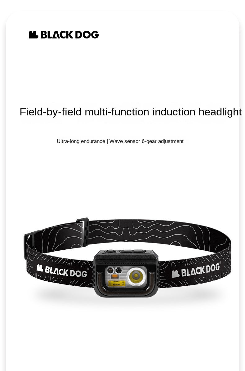 BLACKDOG WILD Multifunctional Induction Sensor Headlamp USB Charging Rechargeable Black Head Lamp Light IPX5 Waterproof Original Heavy Duty Black Dog
