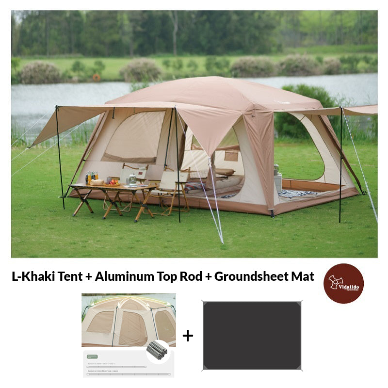 VIDALIDO Poon Saan Cabin Style Tent Semi-Automatic Waterproof Breathable Outdoor Camping Medium Large Tent for 4-10 Person Black Khaki Banshan Villa
