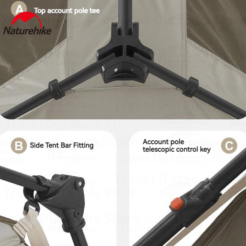 Naturehike VILLAGE 5.0 Gen 2 Automatic Tent Fast Build Cabin Style 5m² Space for 4 Person Waterproof Quick Open Glamping Camping Large Canopy Area