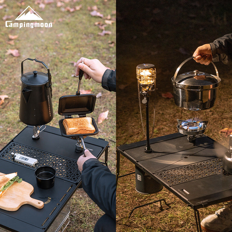Campingmoon BKZ06 Dual Stove Bracket Mount IGT Compatible Black Double Threaded Butane Gas Canister Burner Half Unit Integrated Grill Table Plate