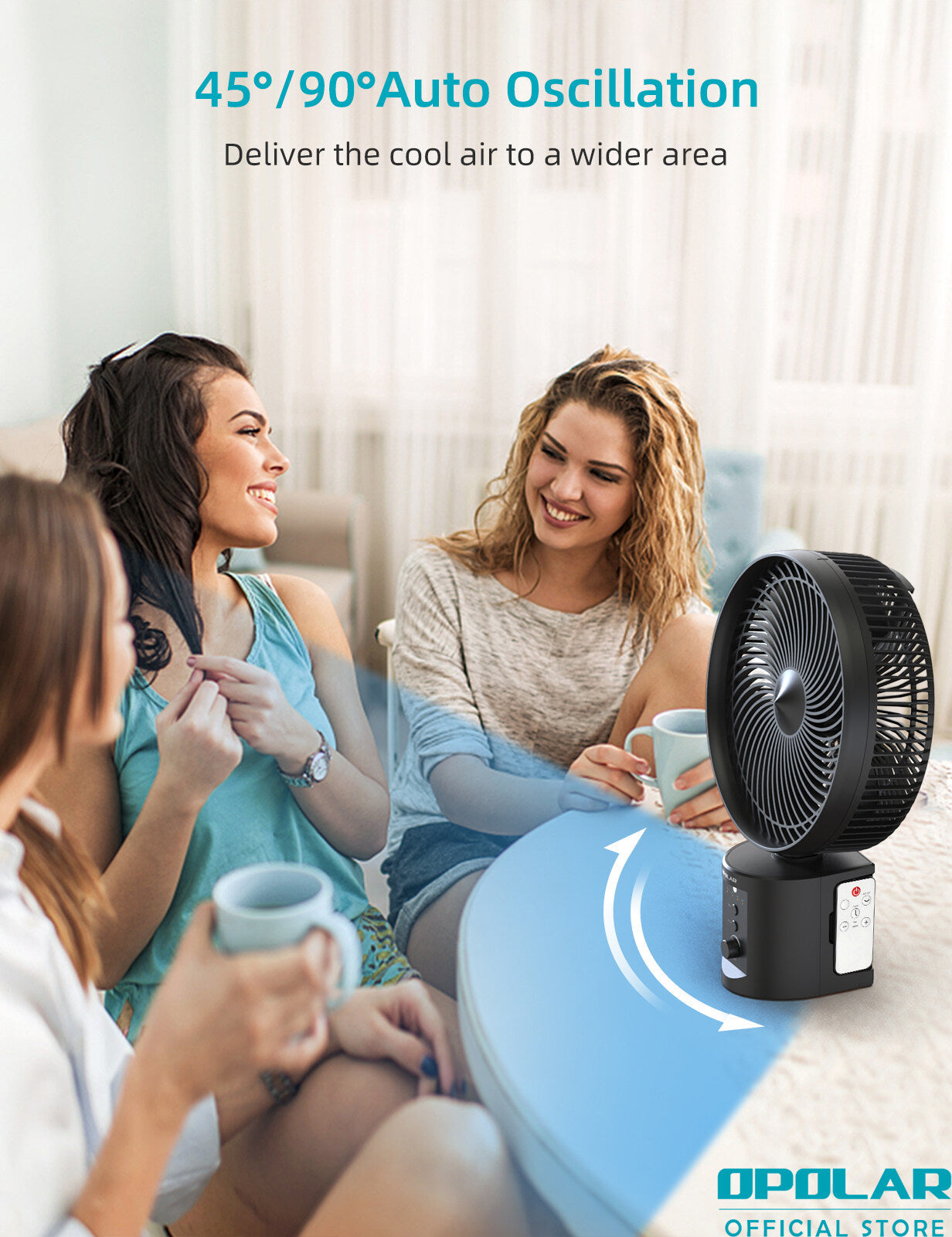 OPOLAR | ATEnge Oscillating Rechargeable Fan w/Remote Super Strong 7 Speeds 2 in 1 Unique Design 20000mAh (2*10000mAh) 10 Inch Cordless Battery Operated Fan