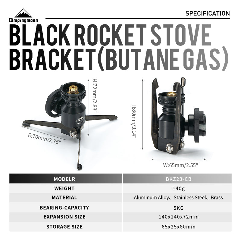 CAMPINGMOON BKZ23-CB Z23-CB Rocket Stove Bracket Black Stand Butane Canister Converter Adaptor Screw Type to Nozzle Standard Gas Fuel Adapter Mount
