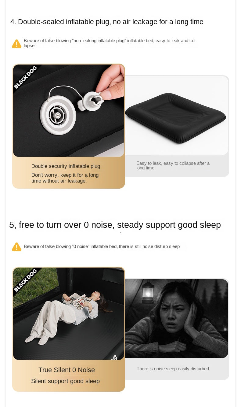 Blackdog DREAM CLOUD Air Inflatable Bed Premium Brushed Thick Black Ultra Comfortable Soft Outdoor Sleeping Pad Mattress USB Charging Air Pump