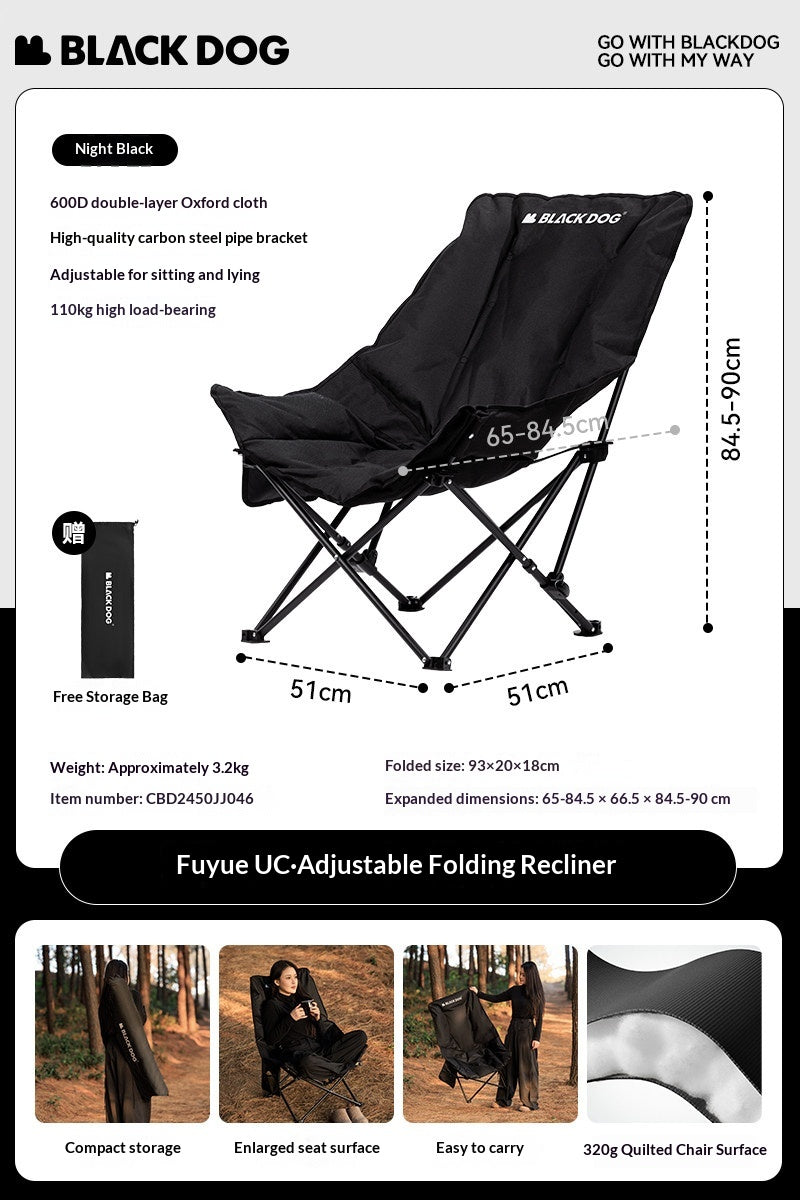 Blackdog FLOATING MOON Foam Padded Adjustable Recliner Folding Cotton Camping Lounge Chair Carbon Steel Leisure Outdoor Picnic Thicken