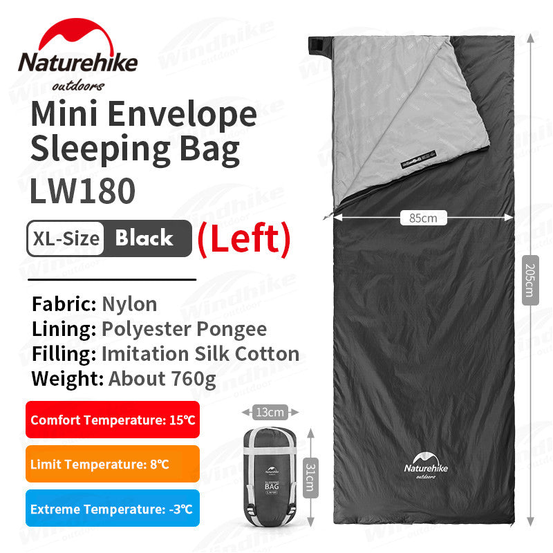 Naturehike Mini Envelope Sleeping Bag Outdoor LW180 Portable Ultralight Breathable Cotton Fabric Thick Foam for Tent Adult Comfortable Camp Sleep Bed Pad