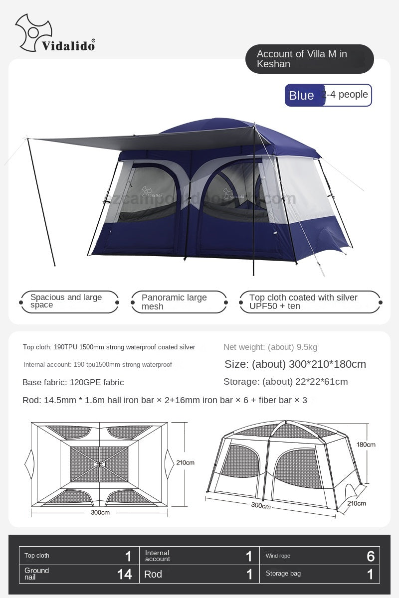 Vidalido AN SAAN Series M PRO Villa Tent Portable 4-6 Person Cabin Style Tent Large Space Three Dimensional Ventilation Outdoor Camping Waterproof