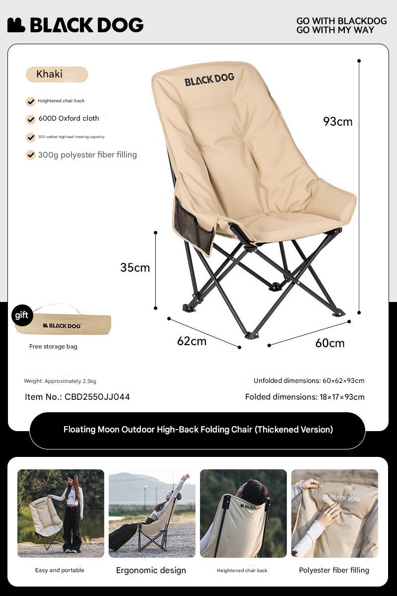 BLACKDOG Floating Moon High Back Chair Portable Foldable Black Raised Back Camping Hiking Travel Chair With Pockets Load Capacity Up To 110 kg