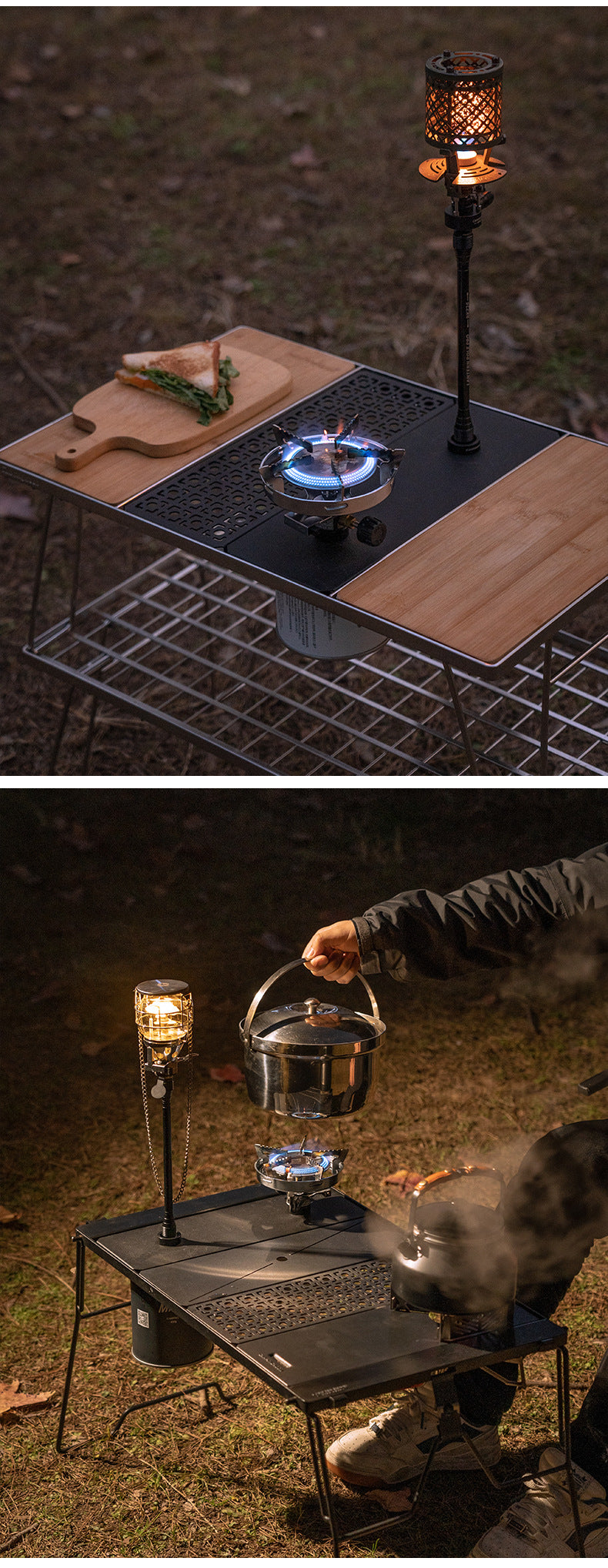 Campingmoon BKZ06 Dual Stove Bracket Mount IGT Compatible Black Double Threaded Butane Gas Canister Burner Half Unit Integrated Grill Table Plate