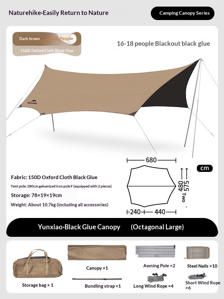 Naturehike CANOPY OF THE SKY LITE Portable Camping Sun Shelter Awning Canopy Tarp Tent UV Sunscreen Large Space 11㎡ / 17㎡ Sunshade Black Coating Vinyl