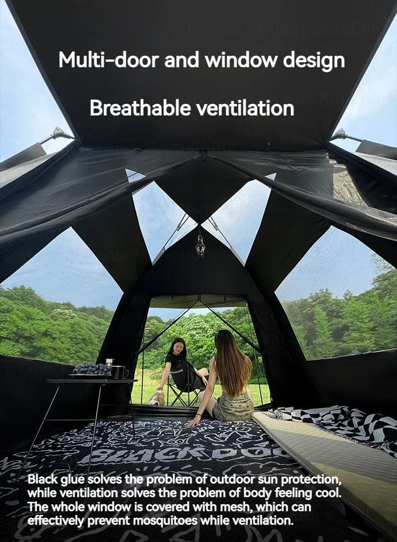 BLACKDOG BLACK Automatic Tent Outdoor Camping 3-4 Persons Portable Dome Tent Quick Opening Black Coating Vinyl Sunproof Waterproof Large Space Tent
