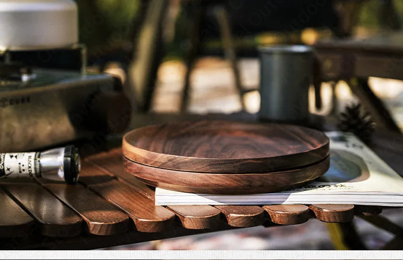 Naturehike Ultralight Black Walnut Wood Plate Portable Tableware Solid Wood Outdoor Western Food Fruit Salad Plate Camping Hiking Picnic Beach Travel Dish Diameter 20cm Original Nature Hike