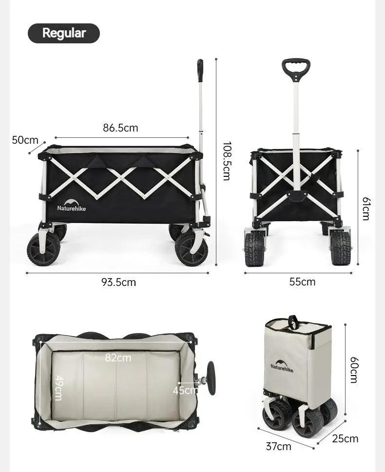 Naturehike RUBIK's CUBE Series Folding Trolley Portable Ultralight All Terrain Collapsible Gathering Hand Cart Wagon With Brake Large Capacity Storage
