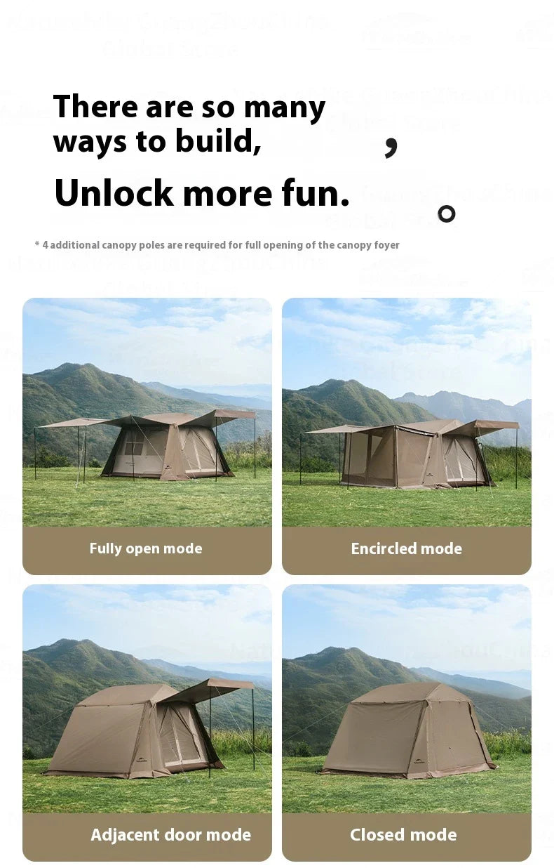 Naturehike VILLAGE 6.0 Gen 2 Flagship Edition Fast Automatic Cabin Tent Ti Black Coated Sunscreen Large 15m² Use Space 4 Person Waterproof