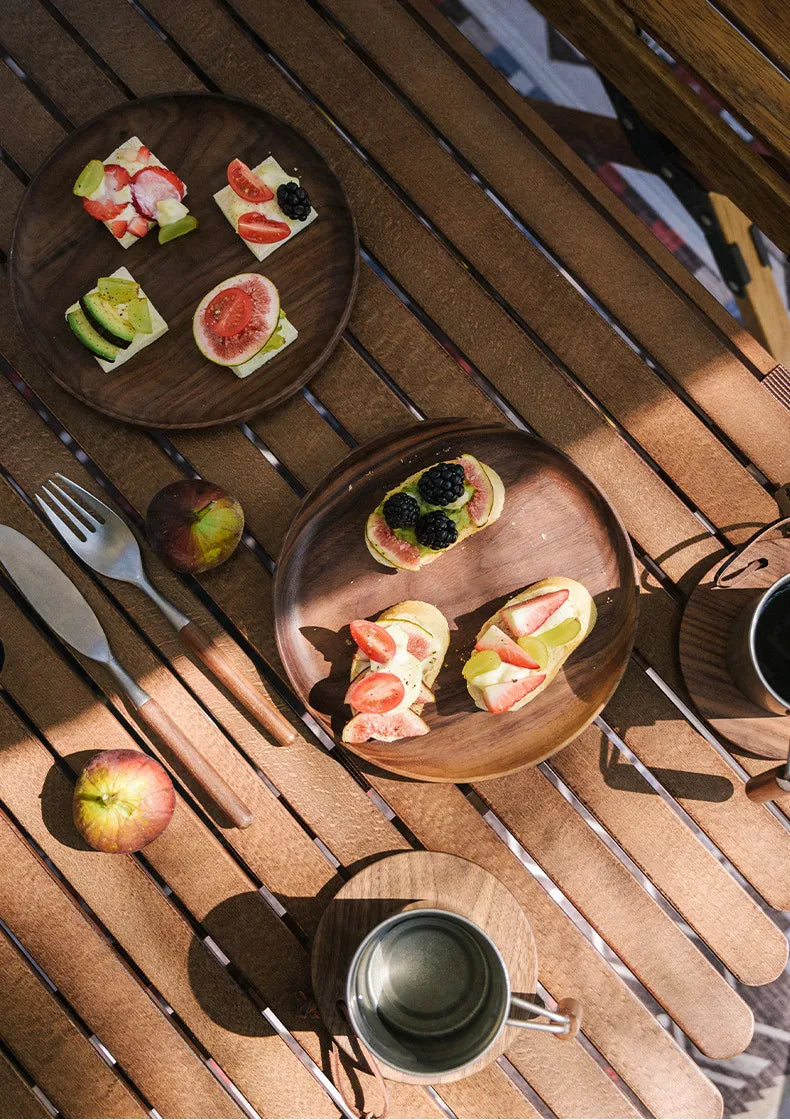 Naturehike Ultralight Black Walnut Wood Plate Portable Tableware Solid Wood Outdoor Western Food Fruit Salad Plate Camping Hiking Picnic Beach Travel Dish Diameter 20cm Original Nature Hike