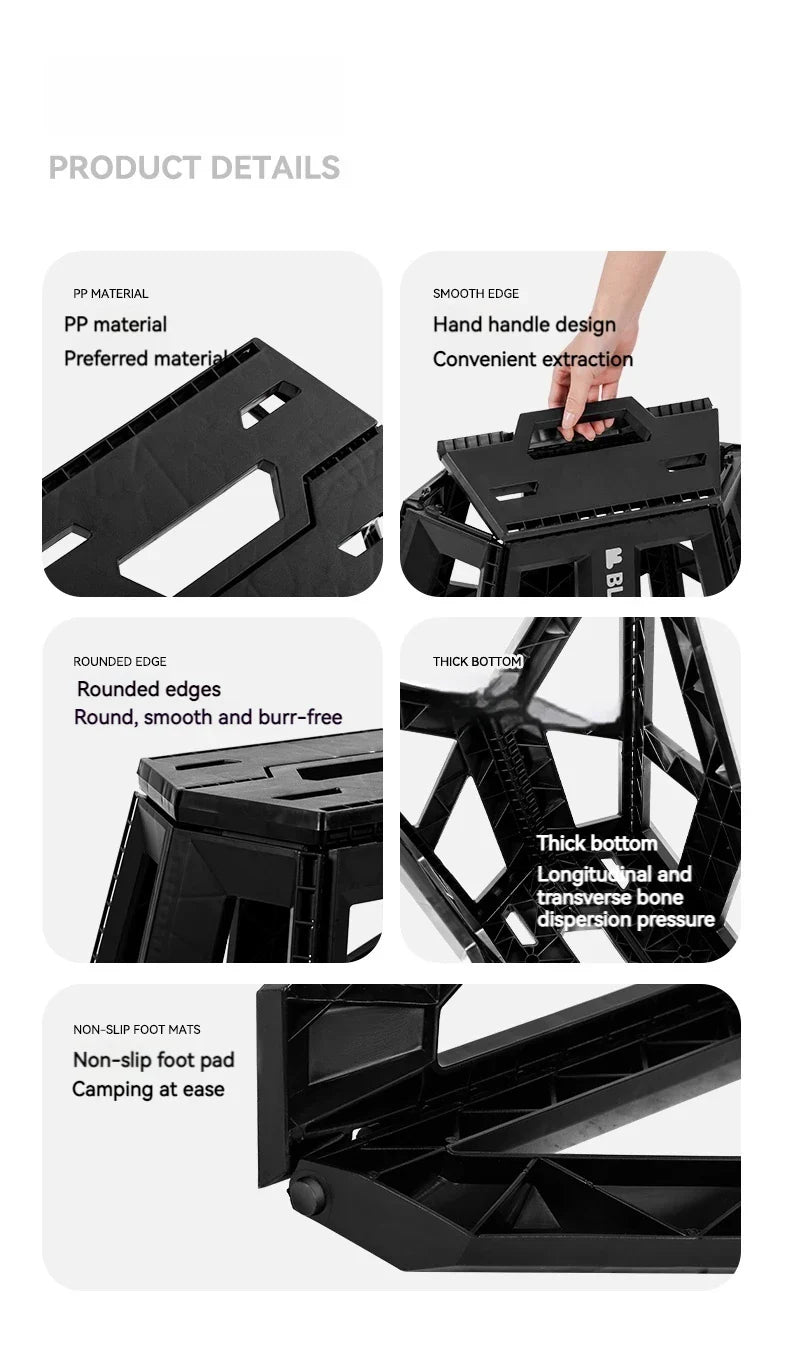 BLACKDOG Ultralight Folding Stool PP Chair Outdoor Portable Stable Bucket Rack Camping Travel Fishing Beach Stool Chair Load Bearing 100kg Heavy Duty Original Black Dog