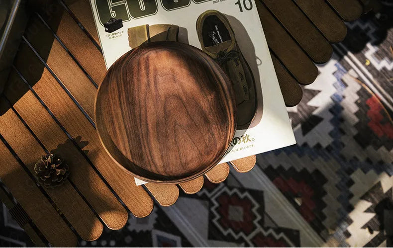 Naturehike Ultralight Black Walnut Wood Plate Portable Tableware Solid Wood Outdoor Western Food Fruit Salad Plate Camping Hiking Picnic Beach Travel Dish Diameter 20cm Original Nature Hike