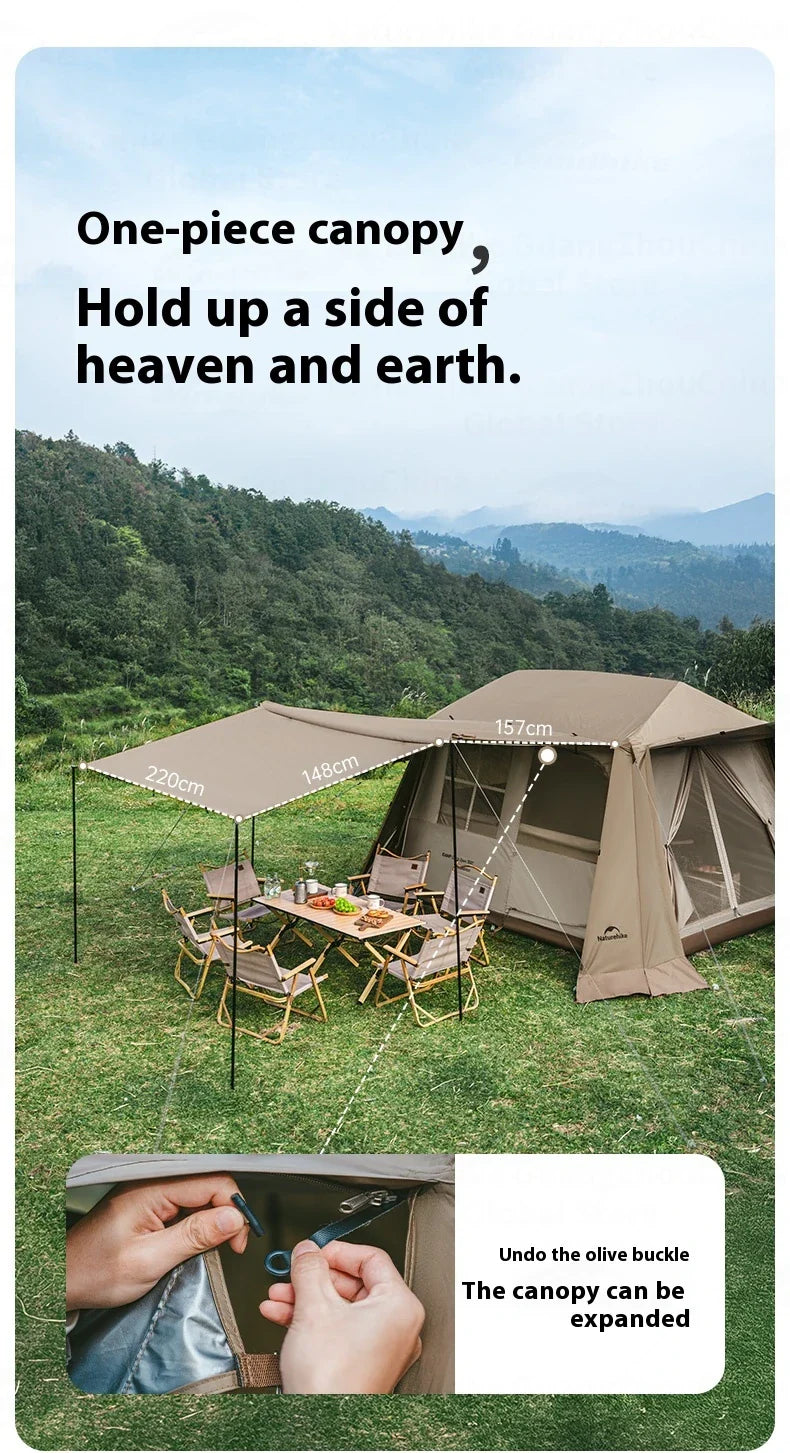 Naturehike VILLAGE 6.0 Gen 2 Flagship Edition Fast Automatic Cabin Tent Ti Black Coated Sunscreen Large 15m² Use Space 4 Person Waterproof