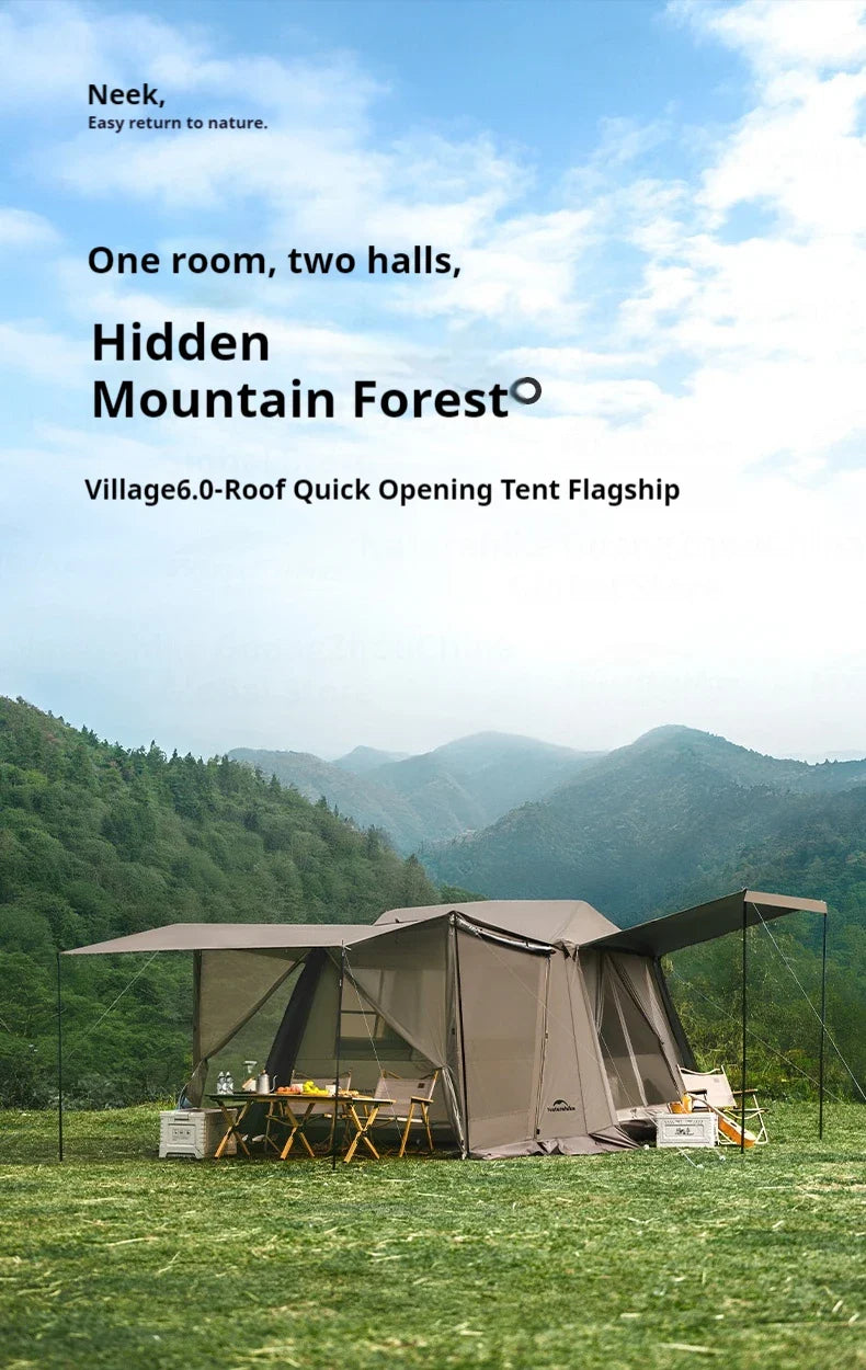 Naturehike VILLAGE 6.0 Gen 2 Flagship Edition Fast Automatic Cabin Tent Ti Black Coated Sunscreen Large 15m² Use Space 4 Person Waterproof