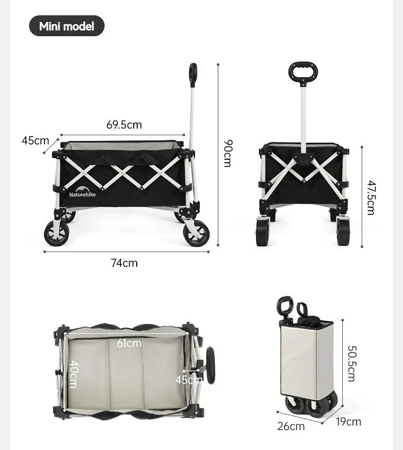 Naturehike RUBIK's CUBE Series Folding Trolley Portable Ultralight All Terrain Collapsible Gathering Hand Cart Wagon With Brake Large Capacity Storage