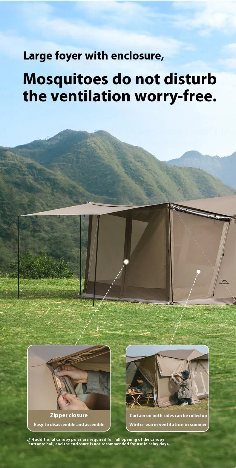 Naturehike VILLAGE 6.0 Gen 2 Flagship Edition Fast Automatic Cabin Tent Ti Black Coated Sunscreen Large 15m² Use Space 4 Person Waterproof
