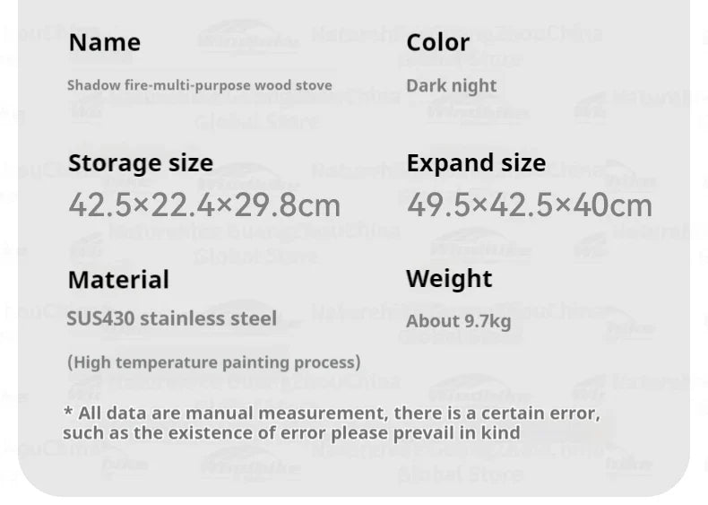 Blackdog FIRE SHADOW Wood Stove Portable Lightweight Wood-Burning Furnace Folding Burner Patio Fireplace 430 Stainless Steel Outdoor Camping Tent