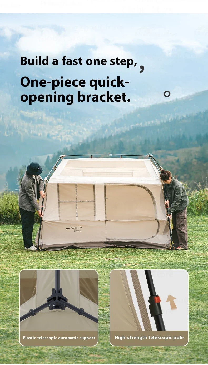 Naturehike VILLAGE 6.0 Gen 2 Flagship Edition Fast Automatic Cabin Tent Ti Black Coated Sunscreen Large 15m² Use Space 4 Person Waterproof