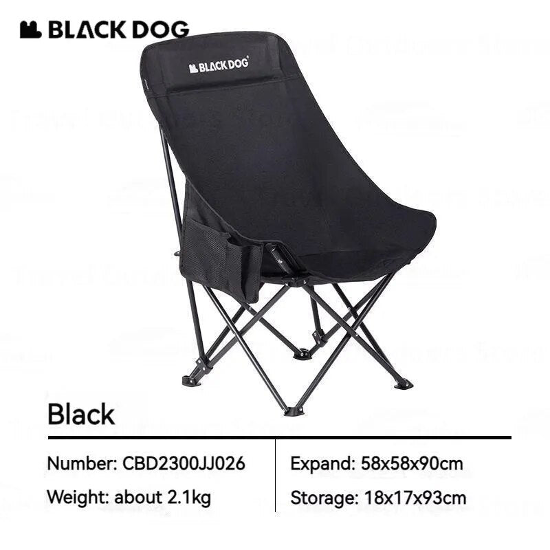 BLACKDOG Floating Moon High Back Chair Portable Foldable Black Raised Back Camping Hiking Travel Chair With Pockets Load Capacity Up To 110 kg