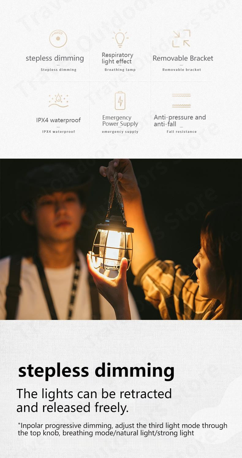 Naturehike Outdoor Camping LED Lamp Atmosphere Light USB Charge Portable Hanging Tent Lamp Ambient Lighting IPX4 Waterproof Lantern With Tripod