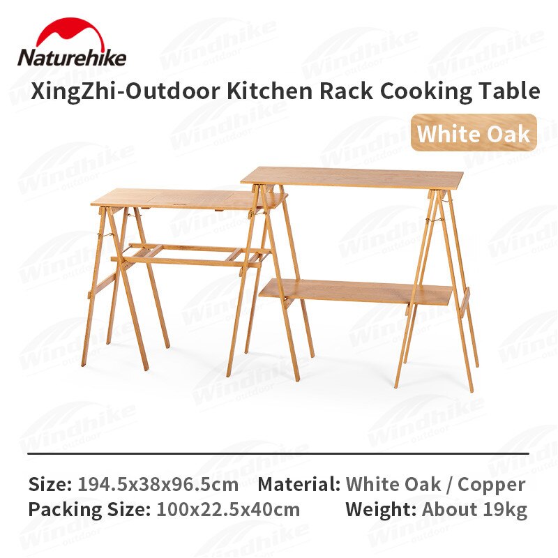 Naturehike Outdoor Kitchen Rack Cooking Table Foldable Countertop BBQ Folding Shelf Table Cooking Worktop Dual-Use Widen Tabletop With Slot Picnic Storage Desk