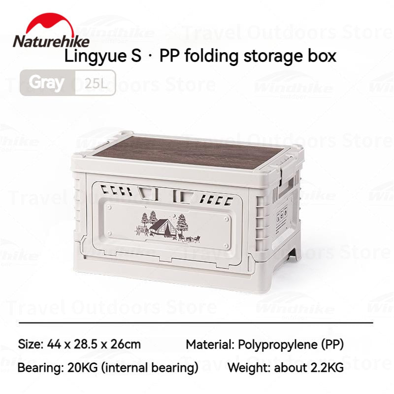Naturehike Multi-Functional Camping Storage Box 25L / 50L Outdoor PP 2 Door Optional + 5L / 10L Compartment Wood Tabletop up to 150kg Stacking Table