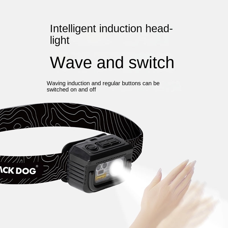 BLACKDOG WILD Multifunctional Induction Sensor Headlamp USB Charging Rechargeable Black Head Lamp Light IPX5 Waterproof Original Heavy Duty Black Dog
