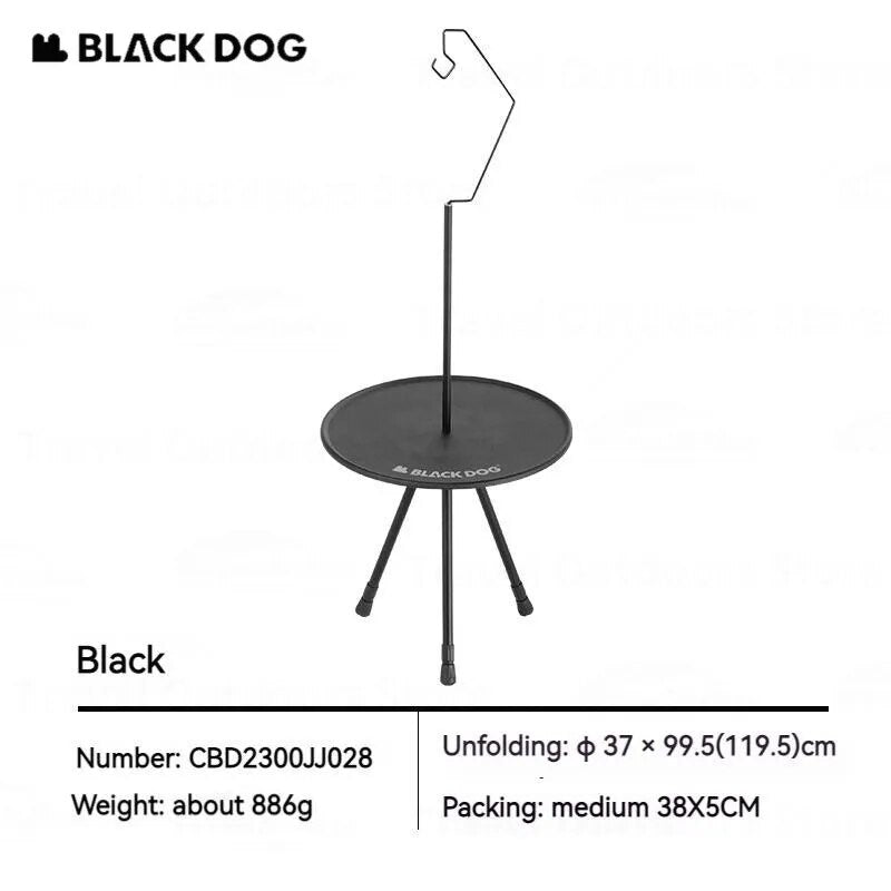 BLACKDOG Black Round Table Portable Aluminum Alloy Tea Coffee Table with Lamp Light Pole Post Stand Holder Portable Ultralight Adjustable Height