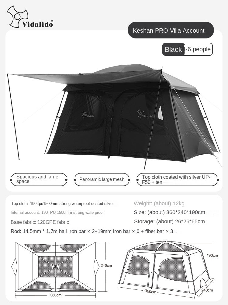 Vidalido AN SAAN Series M PRO Villa Tent Portable 4-6 Person Cabin Style Tent Large Space Three Dimensional Ventilation Outdoor Camping Waterproof