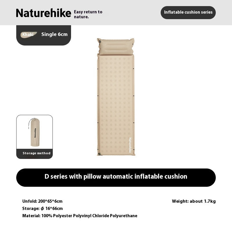 Naturehike D Series Automatic Inflatable Cushion Portable Lightweight Built-in Pillow Infinite Splicing Design Comfortable Pad Thickened Bidirectional