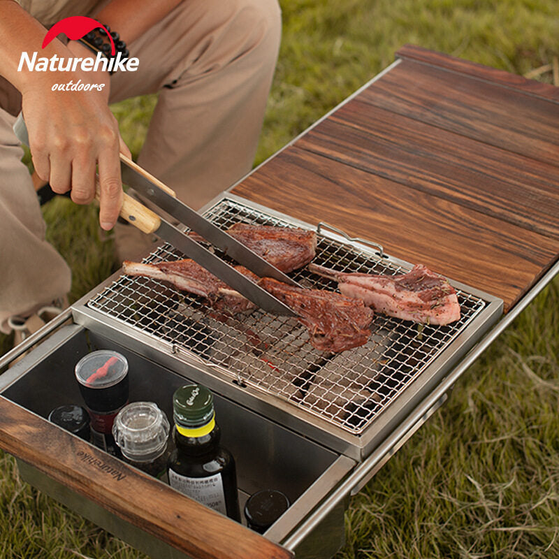 Naturehike Stainless Steel BBQ Grill Tool Utensil Set Spatula Fork Clip Charcoal Tong Oil Brush Outdoor Camping Picnic with Portable Storage Grilling