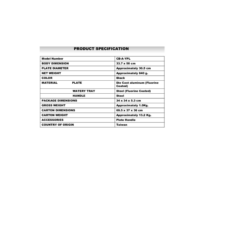 Iwatani CB-A-YPL Yakiniku BBQ Plate (Large) Portable Wide Grilling Area Non-stick Coating Barbecue Plate Die-cast Aluminum With Steel Handle Black