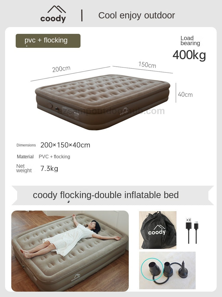 Coody Air Bed Mattress Portable Foldable Double Queen Size 40cm High Sleeping Mat Moisture-proof Automatic Air Pump Camping Peach Skin Fleece Air Mat